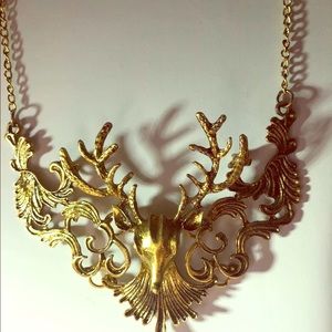 COPY - - Deer Stag Necklace Betsey Johnson Statement Bronze